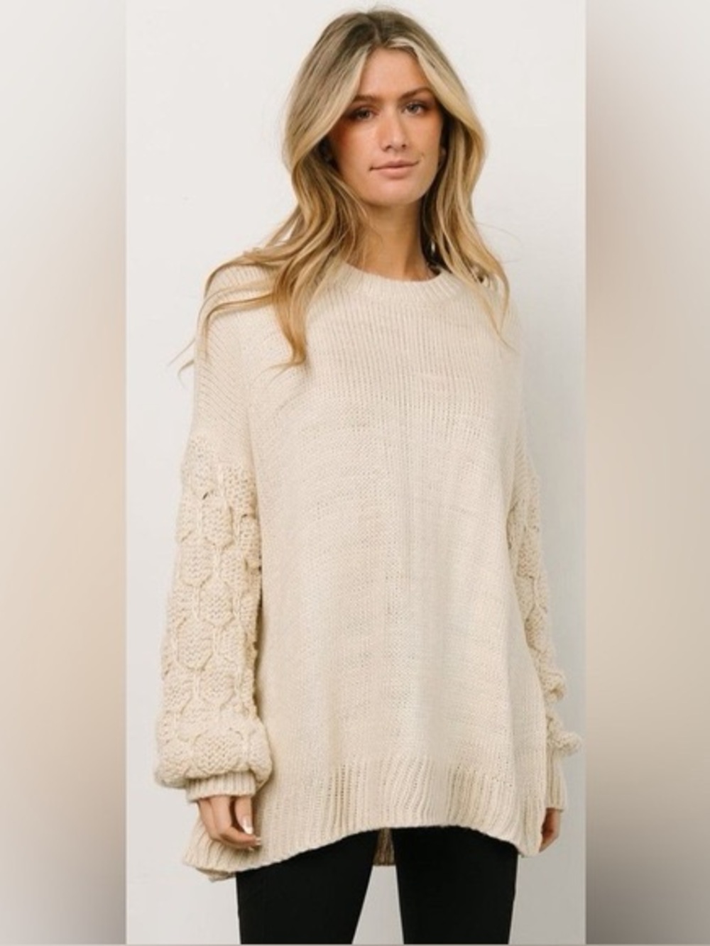 Baltic Born Edna Knit Sweater XL ivory oversized puff balloon sleeve cozy soft